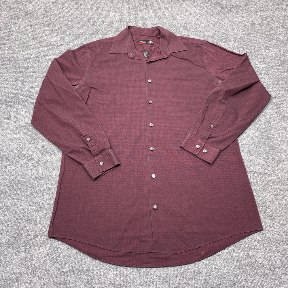 J.Ferrar Shirt Mens Medium Burgundy Slim Fit Stretch Long Sleeve Button Down